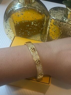 Fendi Gold Pavé Logo Bangle Bracelet